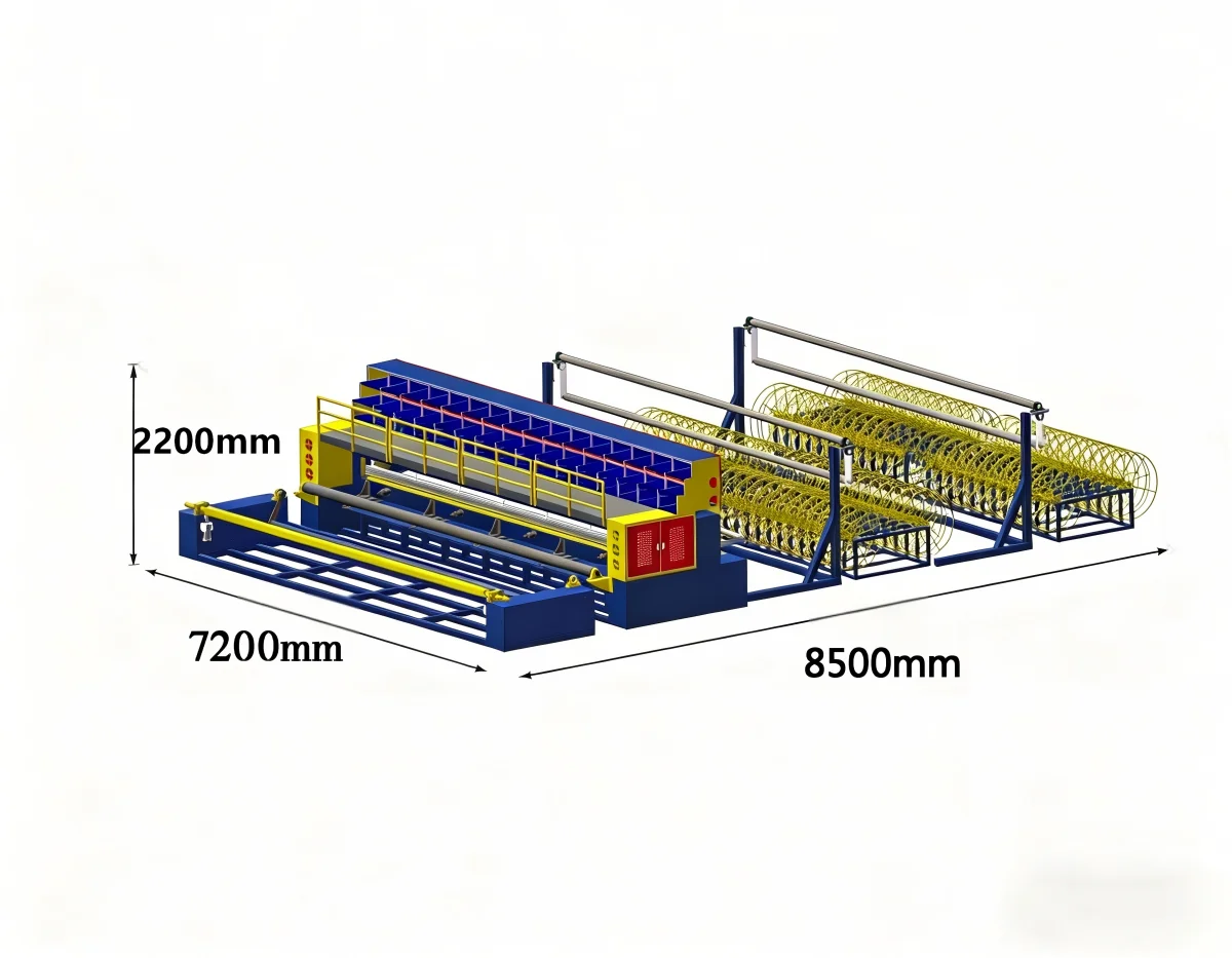 24-Head Geogrid Welding Line - 3D Render with Dimensions